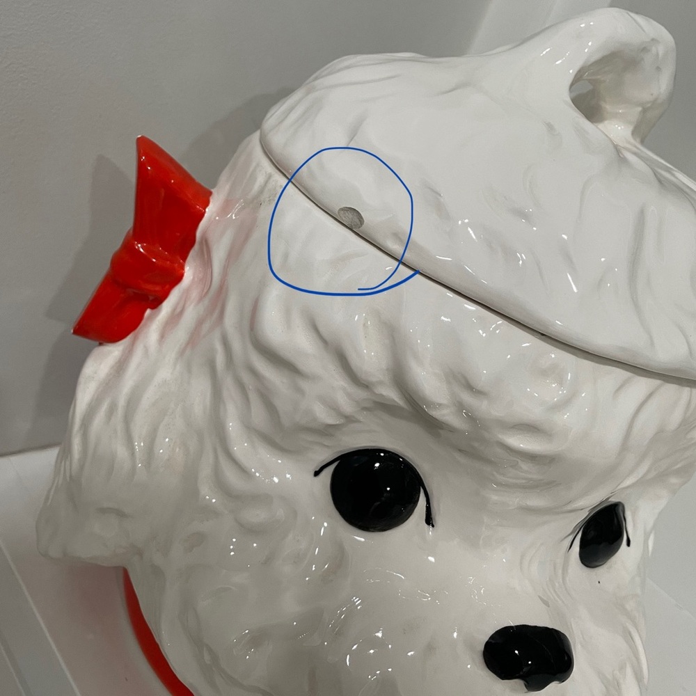 Vintage 1950s Poodle Dog Cookie Jar Red Bows MCM Kitschy Kitchenware Grandma - Picture 9 of 10